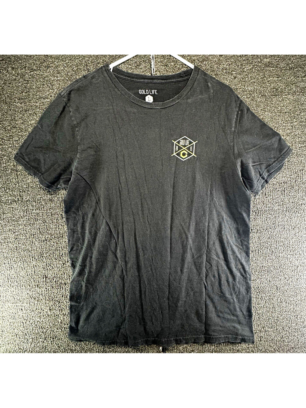Gold Life Mens L Black Crew Neck Short Sleeve Graphic Logo T-Shirt